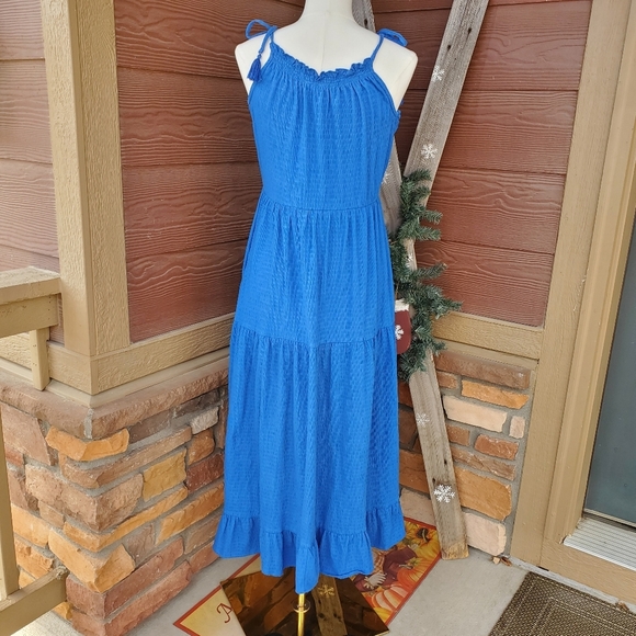 LOFT Beach Vibrant Royal Blue Tiered Ruffle Midi Dress Women's Size Small NWOT - Picture 6 of 12
